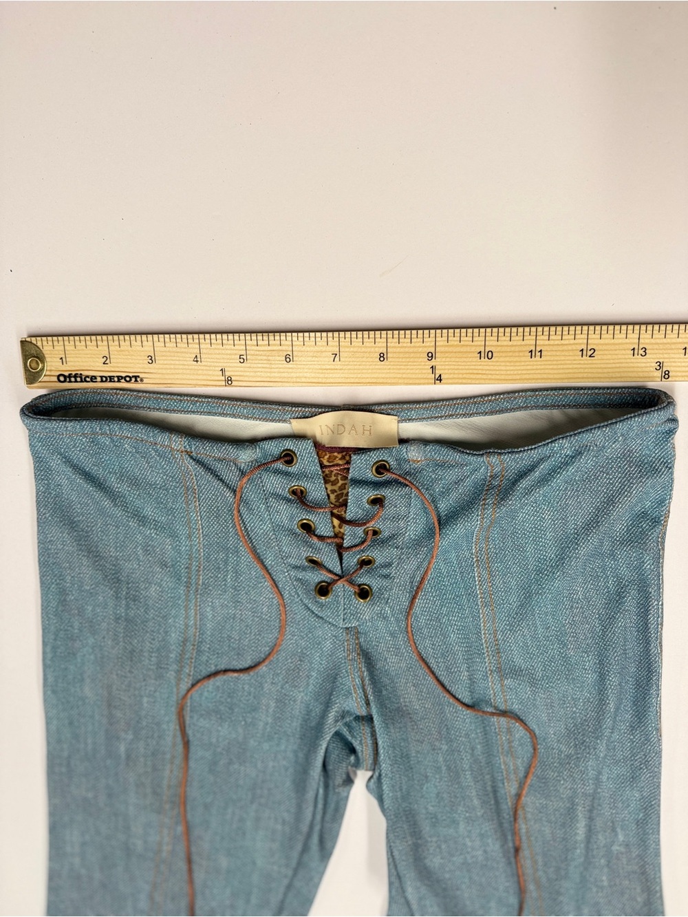 Indah Teal Lace-Up Waist Jeans with Brown Cord - Picture 3 of 6